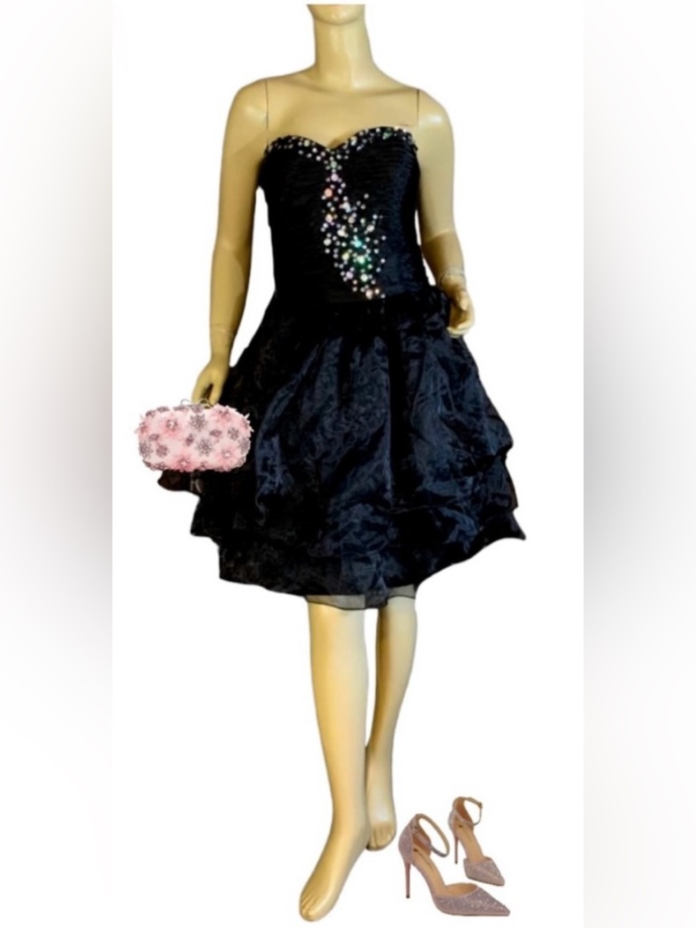 DRESSYSTAR BLACK SEQUIN ACCENT ORGANZA CORSET BACK FORMAL DRESS NWT (24W)
